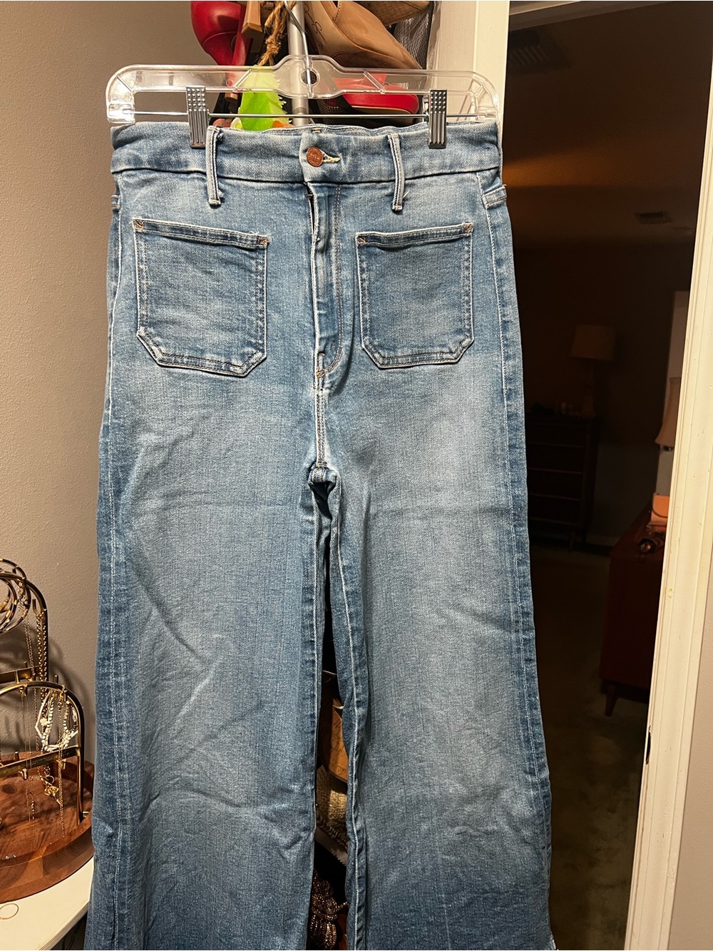 Mother Light Blue High-Waist Cropped Wide Leg Women’s Jeans
